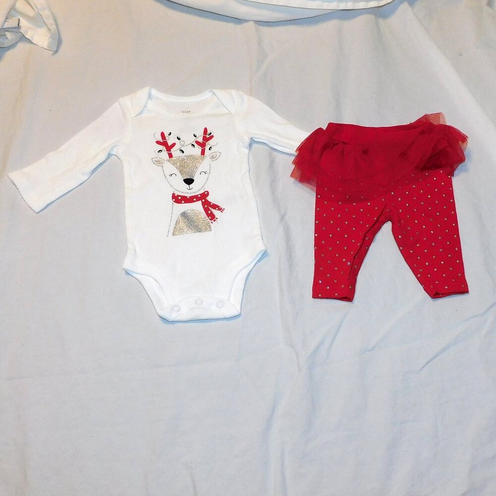 Baby Girl First Christmas Outfit Reindeer 2pce Skirt Pants 3 thru 12M NEW